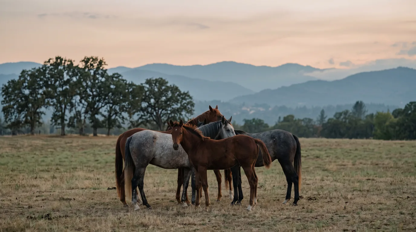Chevaux en liberté, Écurie des Hauts de Cornavan, Rhône